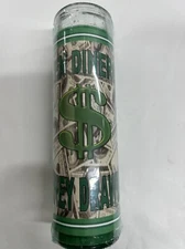 MONEY DRAWING PREPARED GREEN PILLAR CANDLE IN GLASS (VEN DINERO)