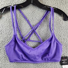 Salt  Cove Raised Rib Strappy Bralette Bikini Top Juniors Large Ultra Violet