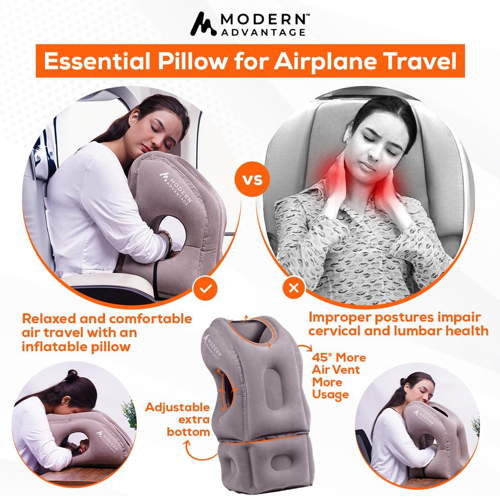 Adjustable Inflatable Travel Neck Pillow for Airplane Head Support