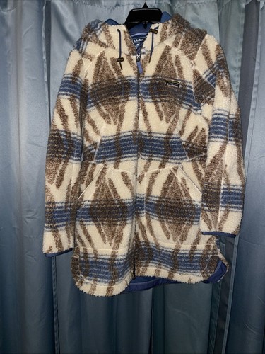 Women’s Size Medium L.L. Bean Blue Tan Southwestern Print Long Fleece Jacket