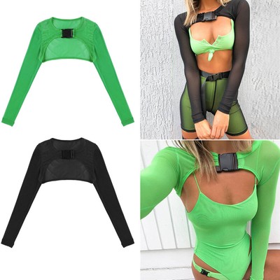 neon mesh buckle crop top