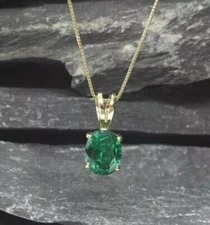 2.5Ct Oval Lab Created Green Emerald 14k Yellow Gold Plated Solitaire Necklace