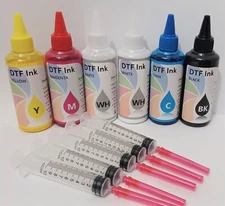DTF Ink for Epson Printer, Digital Transfer Film 6 x 100ml bottles CMYK+WW 600ml