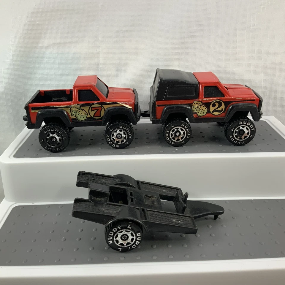 De colección Buddy L Corp Dados Camionetas Ford con Remolque Rojo y Negro Die Cast Lote De 3 Foto 3 de 4
