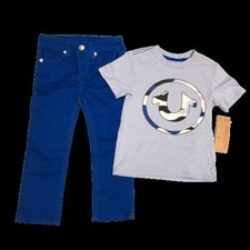 True Religion 2 Piece Outfit Blue Pants With Camo Logo T-Shirt Set Boys 4 NEW