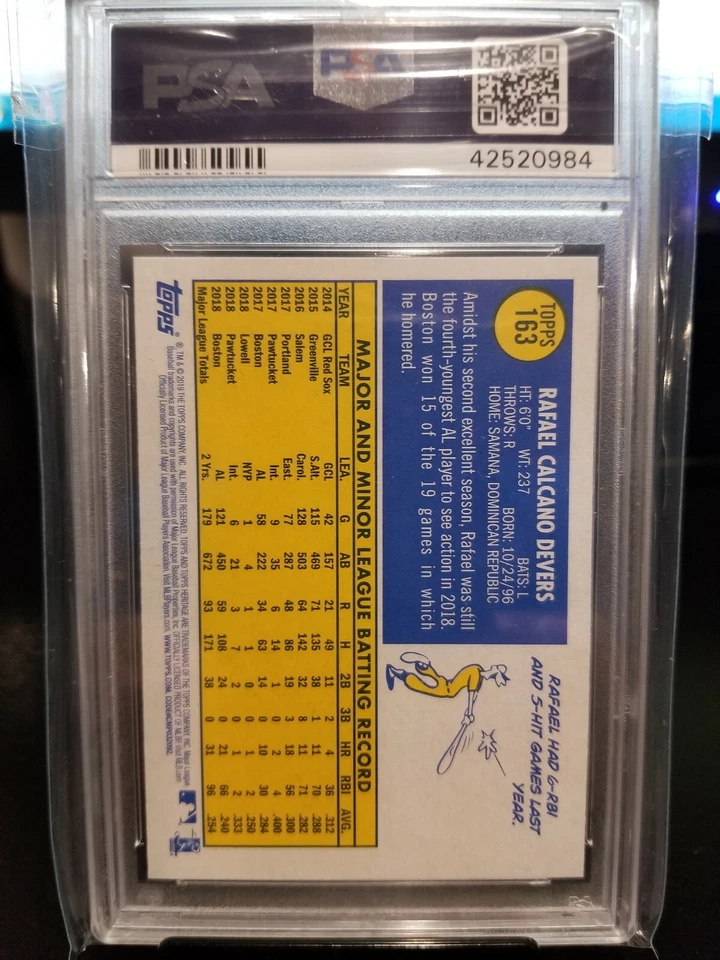 2019 RAFAEL DEVERS TOPPS HERITAGE #163 PSA GEM MT 10 PRISTINE. - Image 3 of 4
