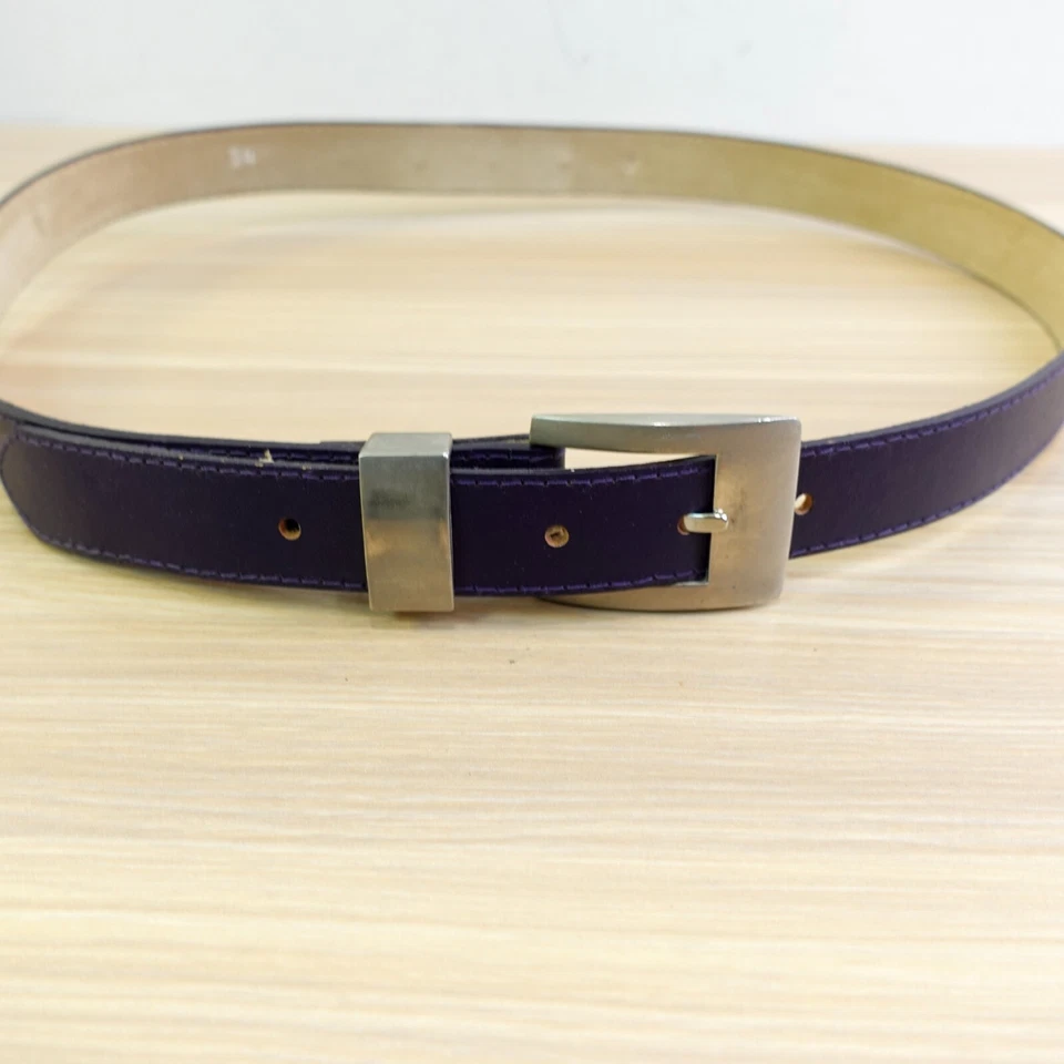 Vintage Black Leather Dress Belt Womens 14 32 80 S Stainless Steel Buckle Retro - Image 2 of 4