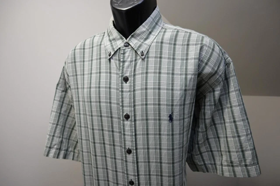 Camisa masculina xadrez manga curta esportiva Ralph Lauren vintage tamanho XL - Imagem 2 de 4