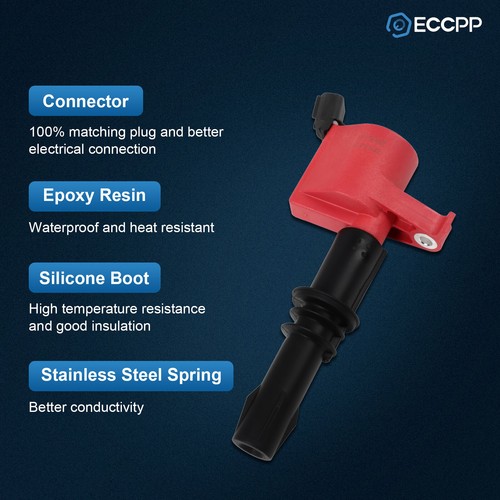 ECCPP 8 Red Ignition Coils For 5.4L V8 Ford F-150 Expedition 2005 2006 2007 2008 - Picture 4 of 7
