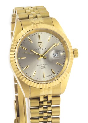 CAVADINI Herrenuhr Leonardo CV-330JN Datum Edelstahl Band 5-reihig Pearl XL grau