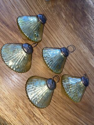 Set of 5 Restoration Hardware Christmas Ornaments Gold Mercury Glass Octagonal