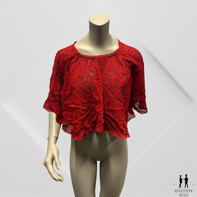 Iro Anida Floral Voile Top Red 100% Viscose Round shirred neckline 36 -4 US Crop