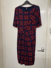 Gok For Tu Red Blue Checked Dress/ Pleated Front Short Sleeves Size 12