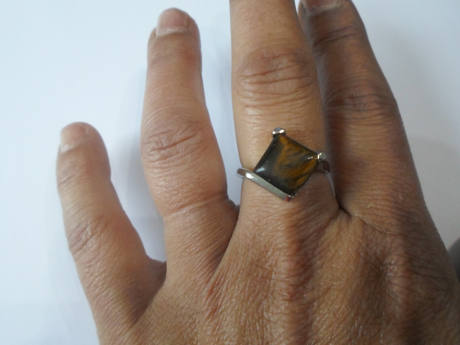 solid silver ring, tiger eye square, size 58 - image 3