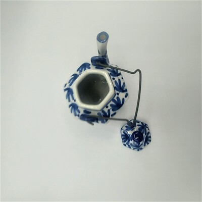 Tiny Teapot Trinket jewelry box 3'' with handle Blue & White please note size