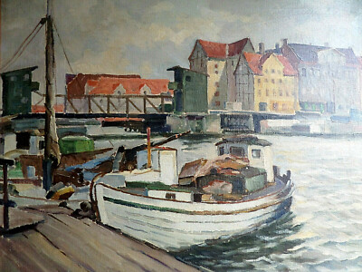 Ejnar Gross 1895 - 1962, Recognised Danish Landscape and Harbour Painter, Quality!