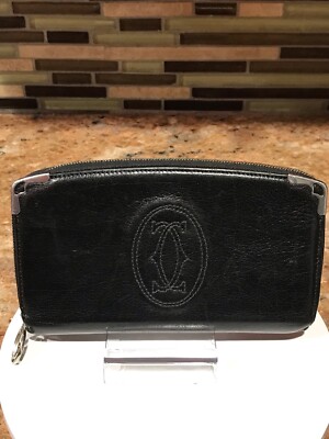 Cartier Black Signature Long Leather Zip Around Wallet | eBay