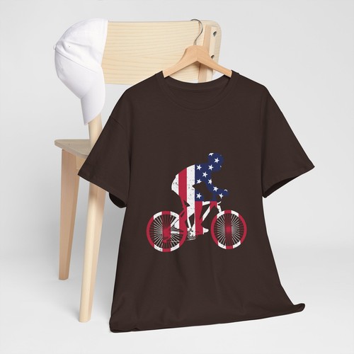 Cycling Bicycle Unisex Heavy Cotton Tee T-Shirt 'American Cyclist' - Picture 49 of 118