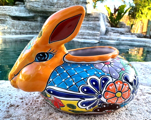 Talavera Pottery Rabbit Planter Mexican Ceramic Animal Figure Flower ...