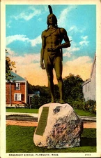 Postcard Massasoit Statue Plymouth Massachusetts  Unused