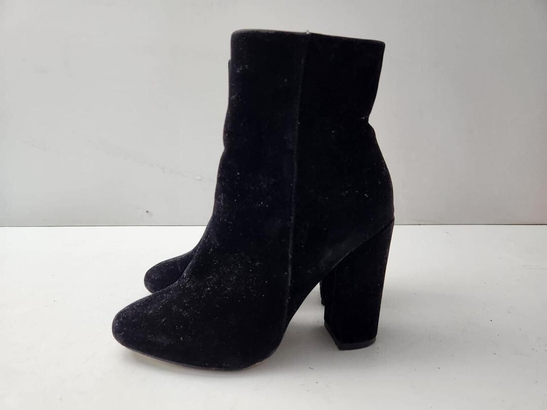 Pretty Little Thing Ladies Black Suede Zip Up Heeled Ankle Boot UK 3 EU 36 -A133