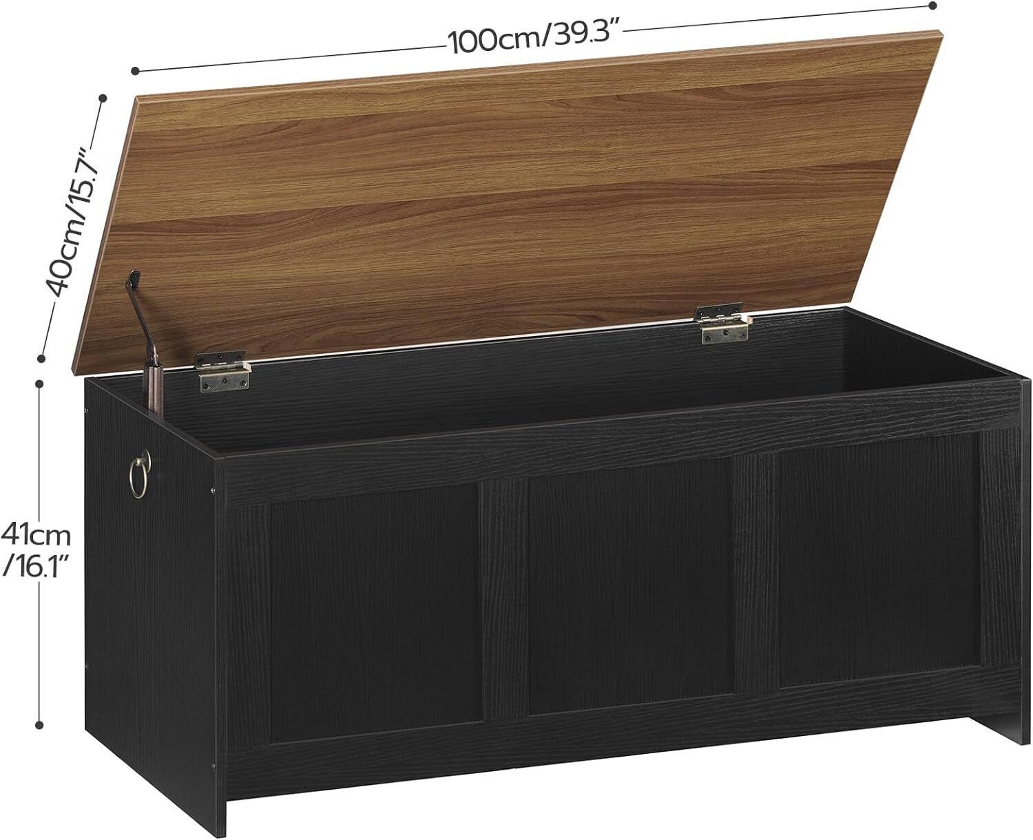 HOOBRO Storage Bench Storage Chest Trunk Toy Chest w/ Lift Top Black and Walnut
