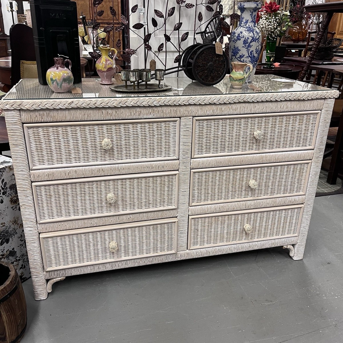 Wicker Henry Link- Lexington 6 Drawer Glass Top Dresser | eBay