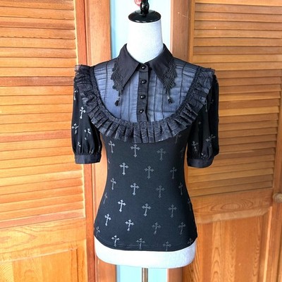 Devil Fashion Gothic Lolita Victorian Vampire Vkei EGL Black Cross Top 2XL