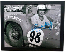 Framed Carroll Shelby signed repro print - Maserati Tipo 61 Birdcage 11x8.5