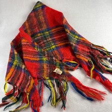 Glentana Scotland Mohair Wool Red Plaid Fringe Scarf Vintage Made in Scotland