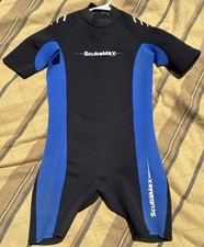 Scubamax Size XL One Piece Wet/ Dry Suit Black Blue Short Sleeve Zip Up