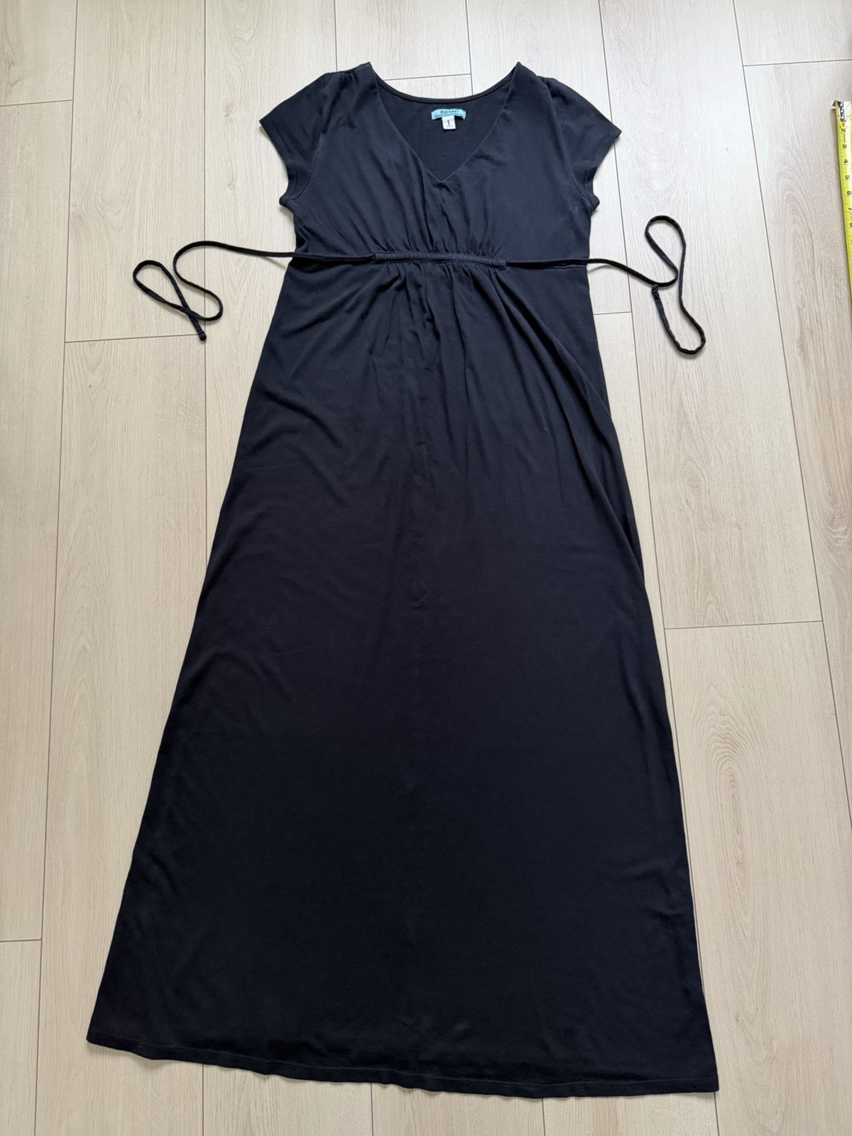 Old Navy Women’s Maternity Maxi Dress Black Jersey V-Neck Tie Waist M