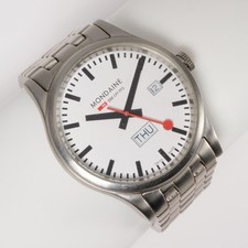 Orologio Uomo Mondaine Retro Day Date 41mm Ferrovie Svizzere Quadrante Bianco Acciaio 30308