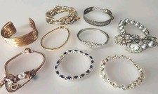 Lot of 9 Assorted Bracelets - Mixed Metals, Styles, Some Marked Costume Jewelry