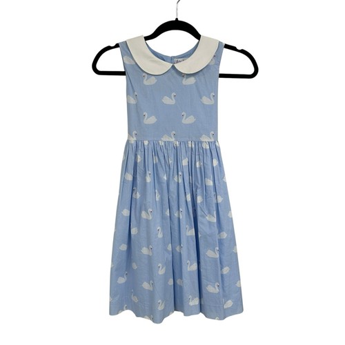 Rachel Riley Blue White Swan Print Peter Pan Collar Fit & Flare Dress Girls 8Y - Picture 2 of 7