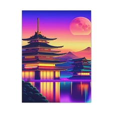 Canvas Print, Retro 80's Synth Wave City, Matte Wall Art, Stretched Print, 1 25