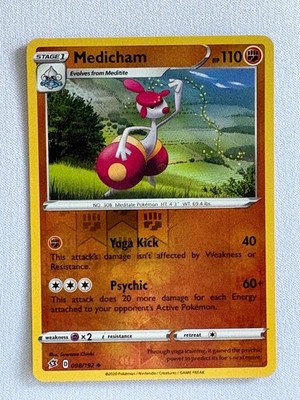 MEDICHAM 098/192 UNCOMMON REBEL CLASH POKEMON REVERSE HOLO LP