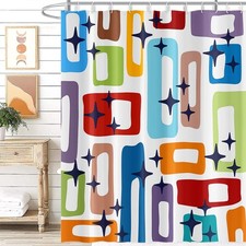 Modern Abstract Shower Curtain Colorful Geometric Rectangle Pattern Mid Centu...