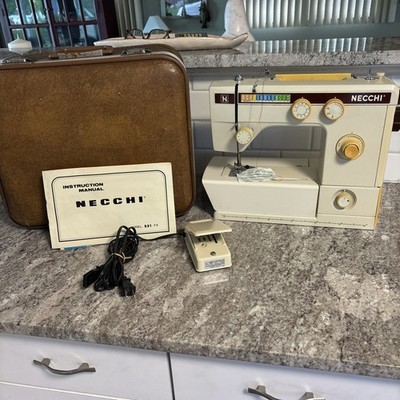 Necchi 531 FA Sewing Machine Tested W/Pedal, Manual, Case, Extras Free Arm Works