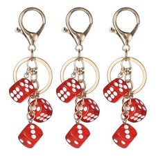 3pcs Lucky Dice Keychain Charm Resin Dice Keyring with 3 Pendants Dark Red