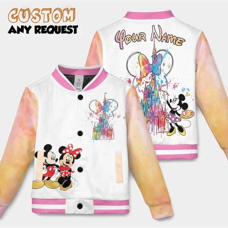 Personalized Minnie Mouse Painting Castle Mickey & Minnie Baseball Jacket