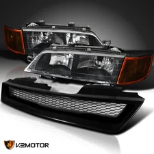 Fits 1994-1997 Honda Accord Black Headlights+Corner Lamps+Mesh Hood Grille