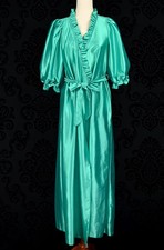 Vintage 80s Turquoise MISS ELAINE Satin Robe - M