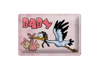 Schild Blech 30X20Cm - Made In Germany -Storch Bringt Kind Metall Deko Schild