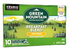 Green Mountain Coffee Breakfast Blend Light Roast, 10 Keurig K-Cup Pods Ex 11/26