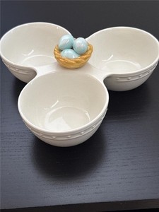 NORA FLEMING Pearl Dot Triple Dish Retired T6 with NF Easter Egg A39 EUC