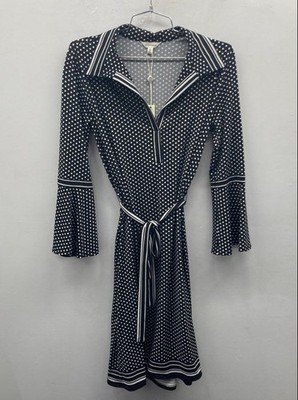 Max Studio Women's Black White Geometric Bell Sleeve Collared Dress S NWT