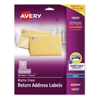 Avery Easy Peel Return Address Labels, Inkjet, 0.66x1.75, 60/Sheet, 10 Sheets/PK