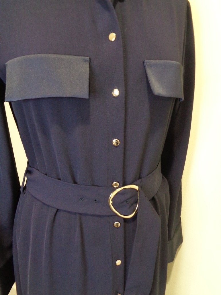 ZARA NAVY BLUE BELTED MIDI SHIRT DRESS WITH GOLD BUTTON DETAIL - SIZE SMALL image 3