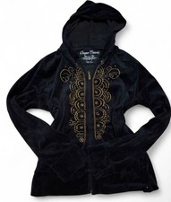 Y2K Onque Casuals Black Velour Rhinestone Zip Up Hoodie